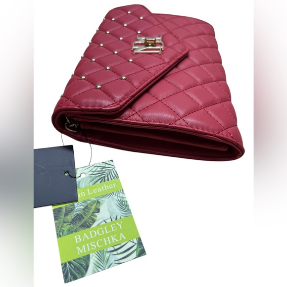 NWT Badgley Mischka Red and Gold Crossbody Bag with Quilted Design - Picture 7 of 13